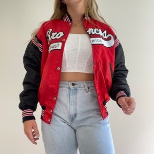 broncos varsity bomber jacket